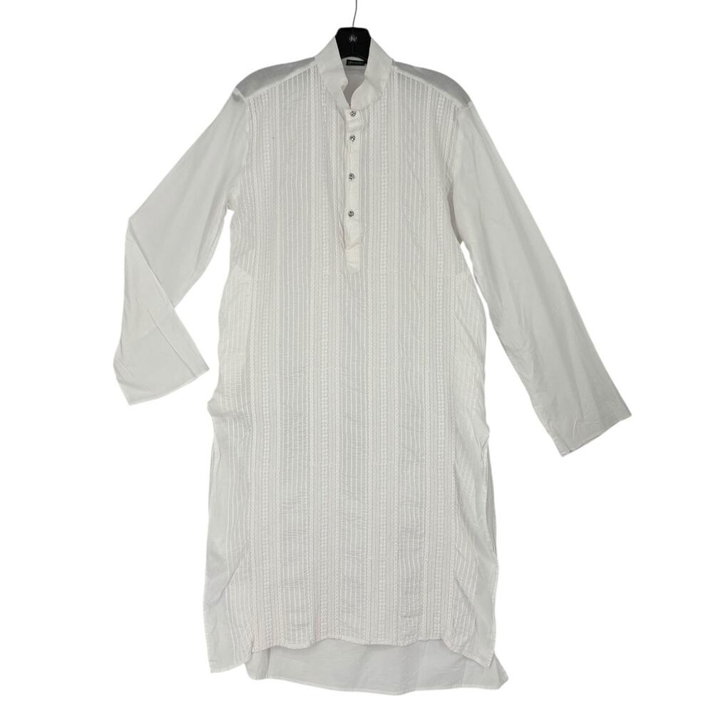 Prachi White Midi Dress Womens Large Cotton Pintuck Front Side Slit Resortcore